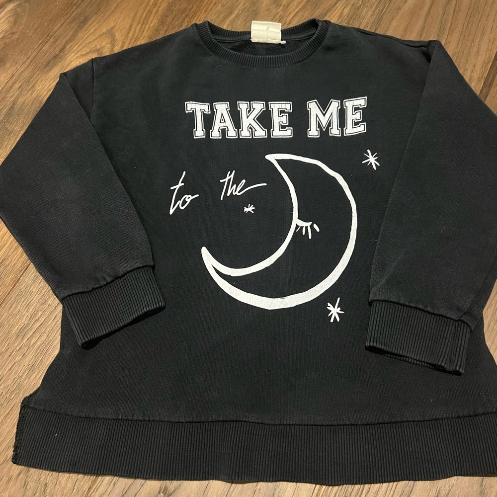 Zara girls Take Me To The Moon black pullover graphic sweatshirt 6